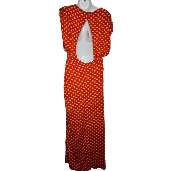 NWT Free People Lakeside Midi Dress Ginger Heart Print Ruched Side Slit Large - Picture 6 of 14